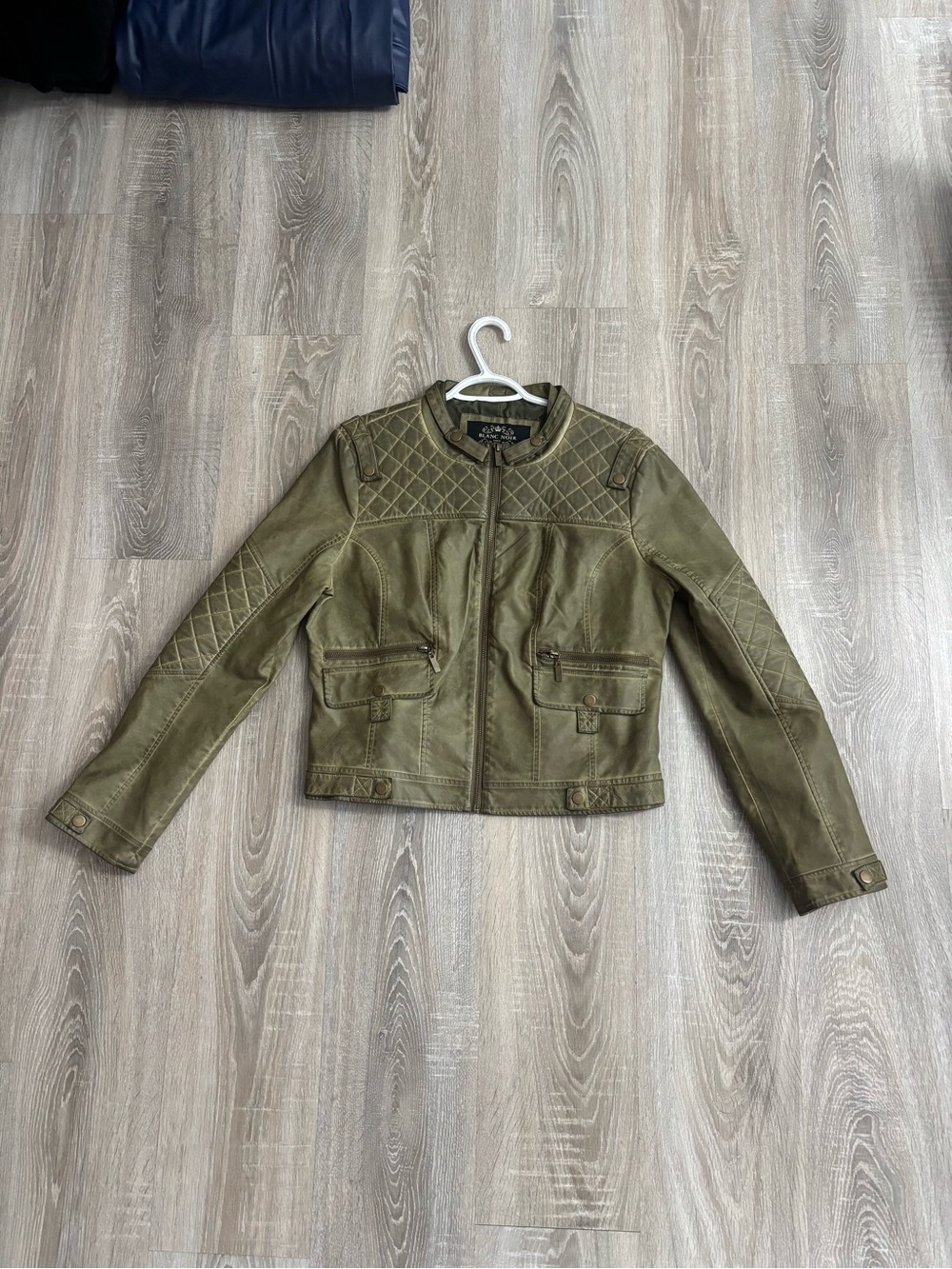 Olivia Moon Quilted Olive Faux Leather Moto Jacket